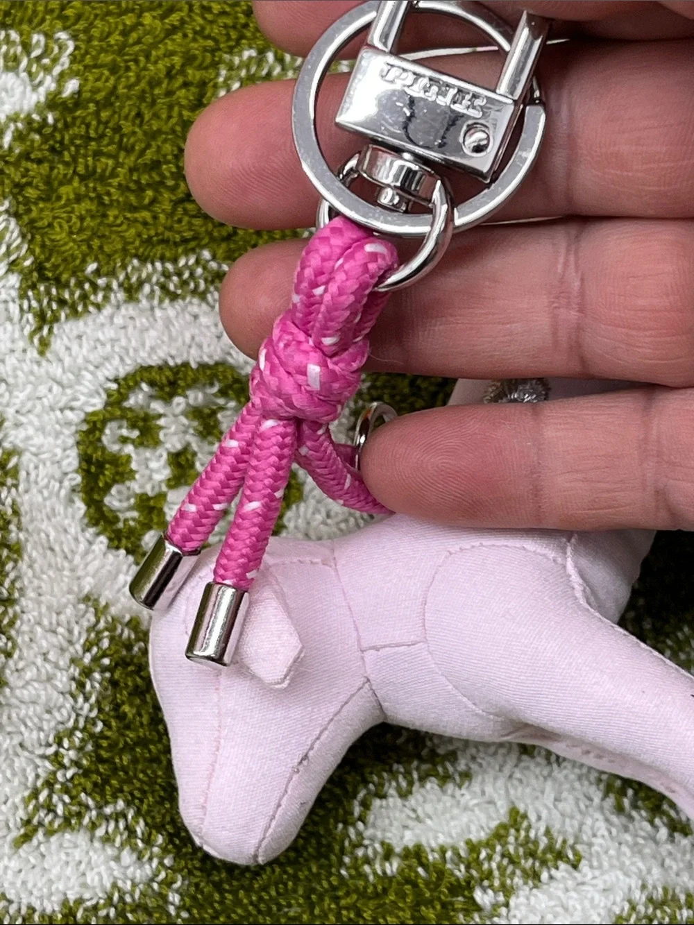 PINK Victoria's Secret Light Pink Dog Key & Card Holder with Silver 'P'